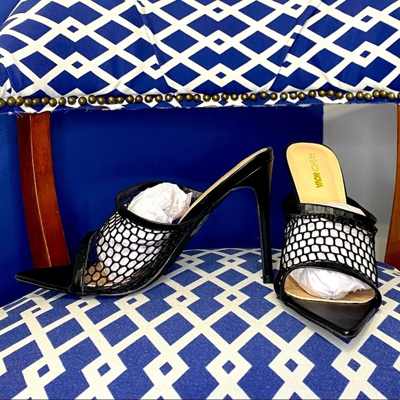 Black pointed fashion nova fishnet high heel mule sandals sz 10 - Picture 5 of 9